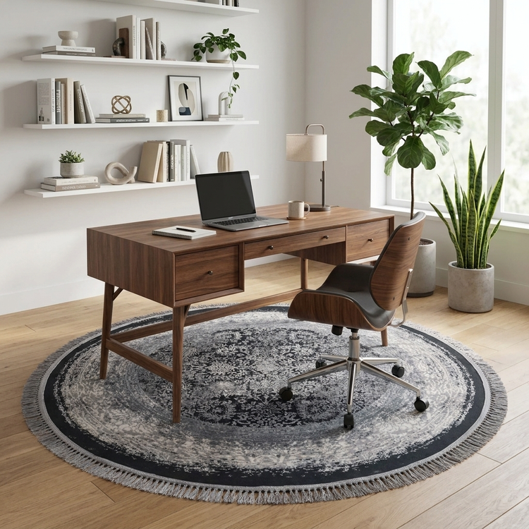 Shafagh Tabriz Round Carpet 500 Reeds Collection Shafagh Code 9202 Black Gray