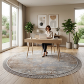 Shafagh Tabriz Round Carpet 500 Reeds Collection Shafagh Code 9226 Beige Gray