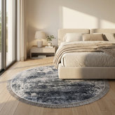 Shafagh Tabriz Round Carpet 500 Reeds Collection Shafagh Code 9207 Black Gray