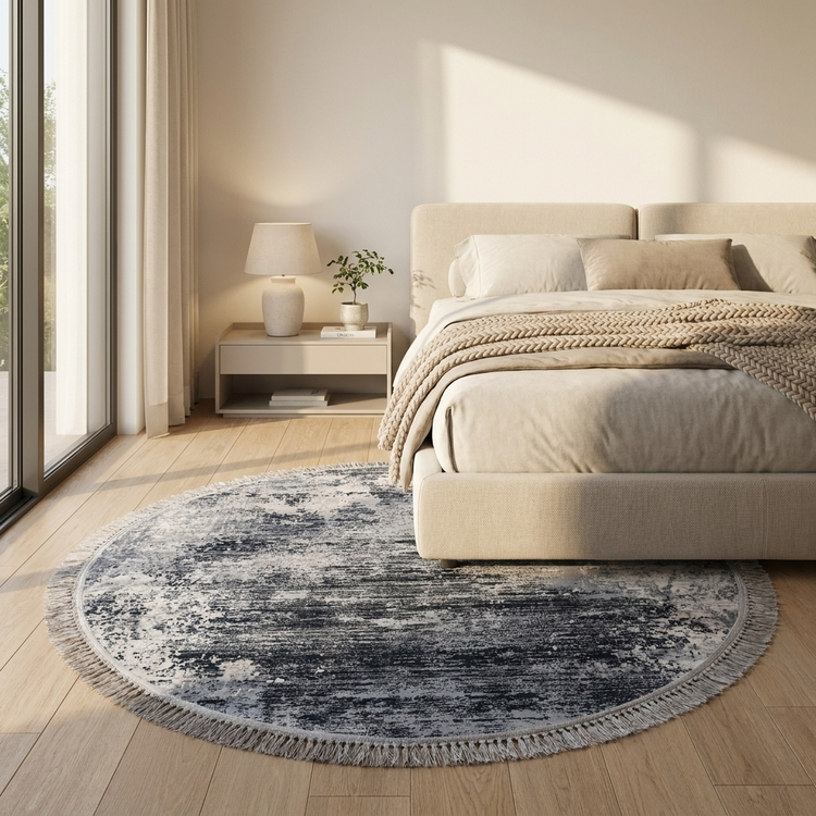 Shafagh Tabriz Round Carpet 500 Reeds Collection Shafagh Code 9207 Black Gray