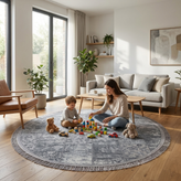 Shafagh Tabriz Round Carpet 500 Reeds Collection Shafagh Code 9249 Gray