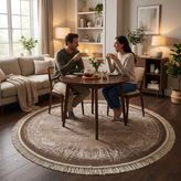 Shafagh Tabriz Round Carpet 500 Reeds Collection Shafagh Code 5605 Beige
