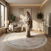 Shafagh Tabriz Round Carpet 500 Reeds Collection Shafagh Code 5610 Cream Beige