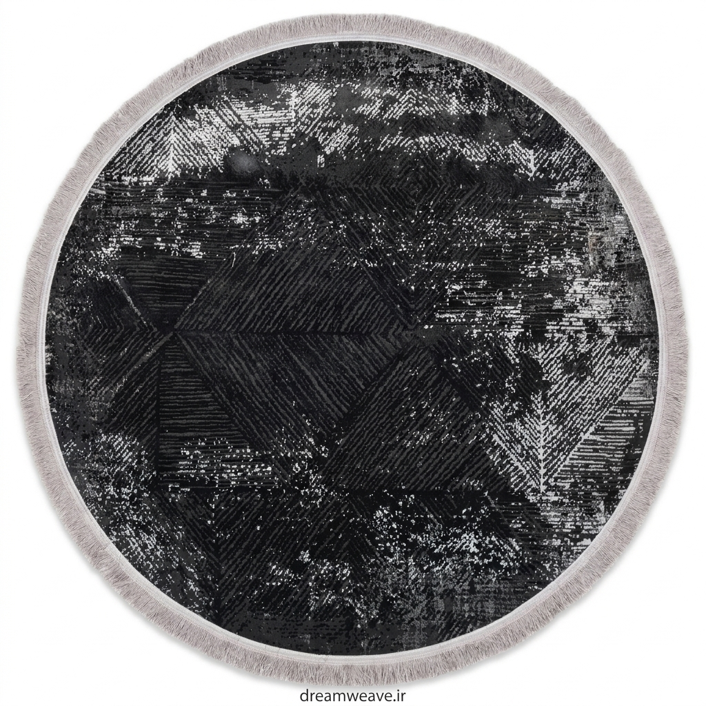 فرش گرد 500 شانه شفق تبریز کلکسیون شفق کد 9232 مشکی طوسی