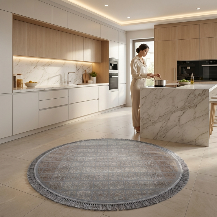 Shafagh Tabriz Round Carpet 500 Reeds Collection Shafagh Code 9250 Gray